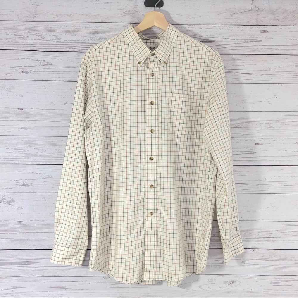 L.L Bean Wrinkle Resistant Plaid Button Front Shirt Long Sleeves Sz L